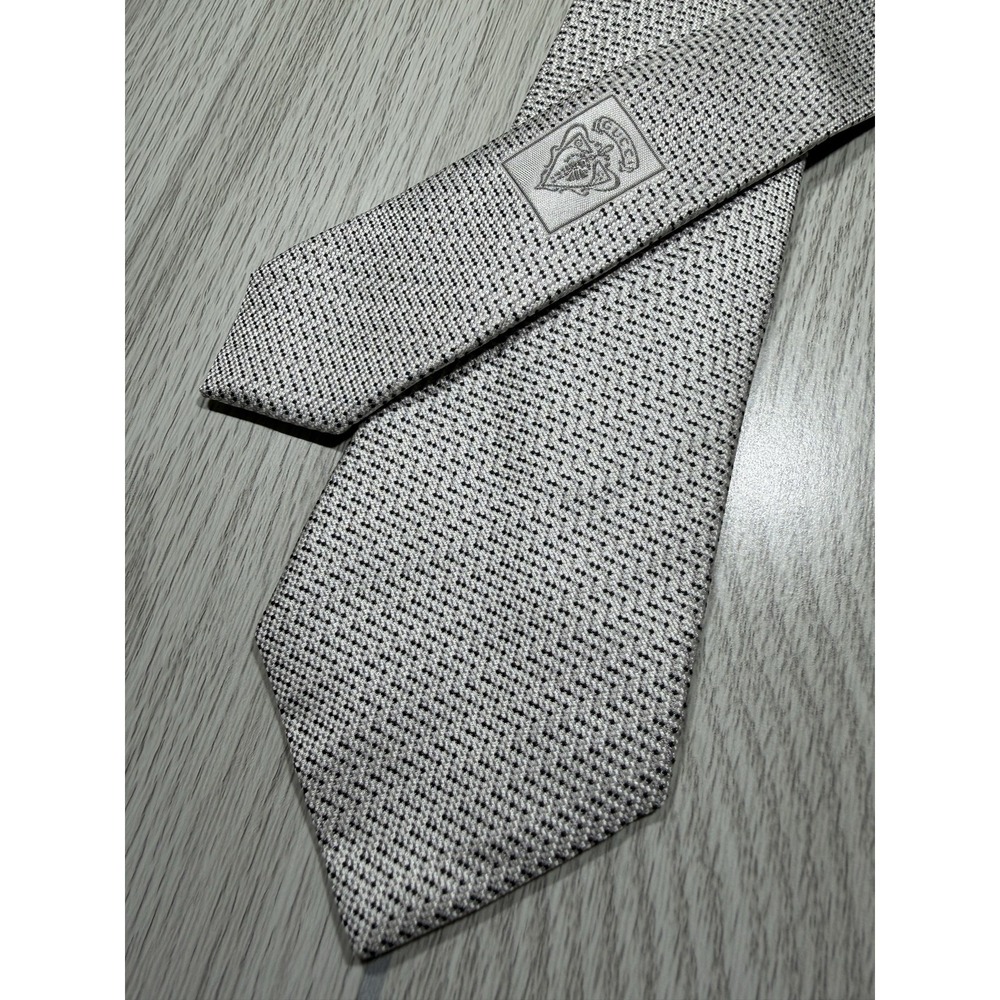 Gucci Tie Mens One Size Gray 100% Silk Slim Geometric Logo Made In Italy